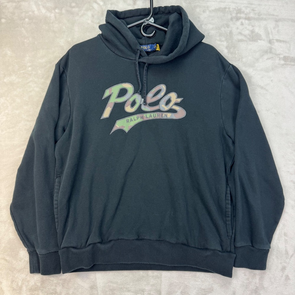 Polo Ralph Lauren Hoodie Mens L Black Regular Camo Logo Streetwear Fleece